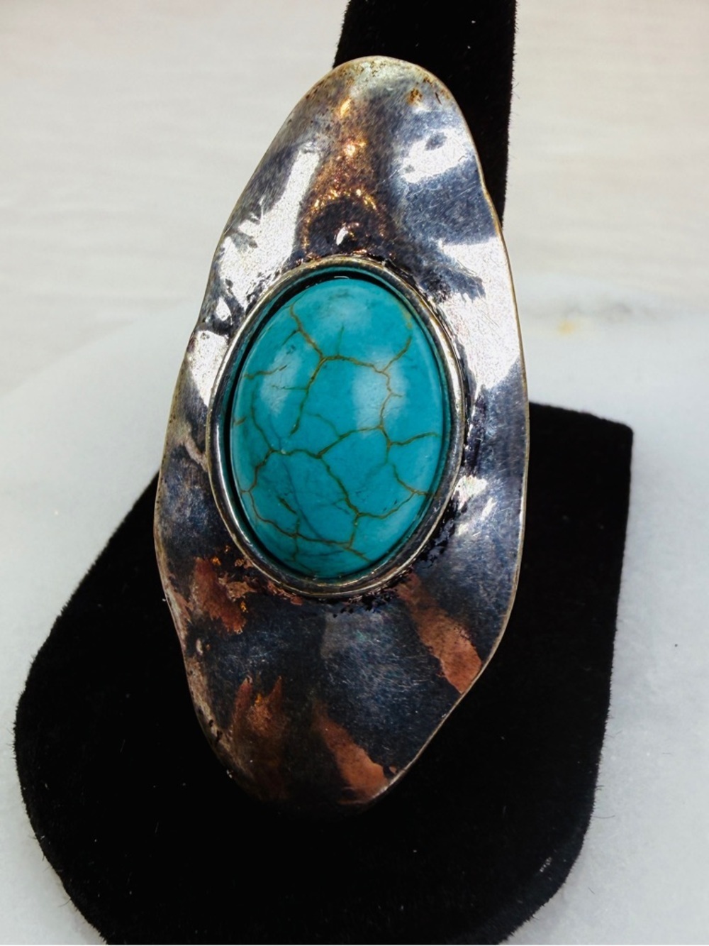 Bohemian southwestern chic, Silvertone statement, costume ring adjustable, 6 1/2